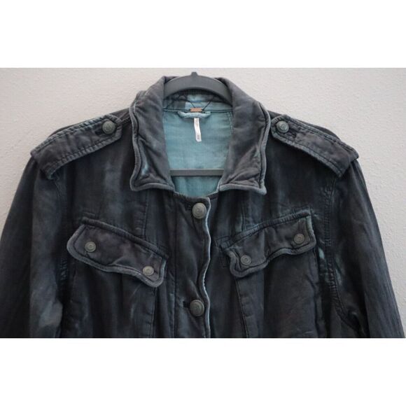 Free People OB610284 Women Sz M Charcoal Blue Double Cloth Military Jacket - Picture 4 of 13